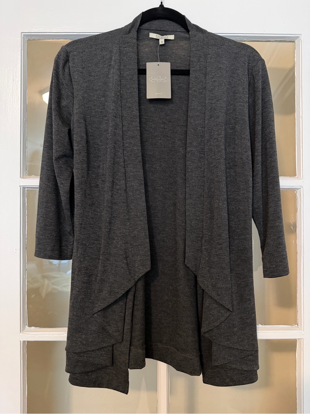 Anthropologie Dark Gray Draped Open-Front Cardigan